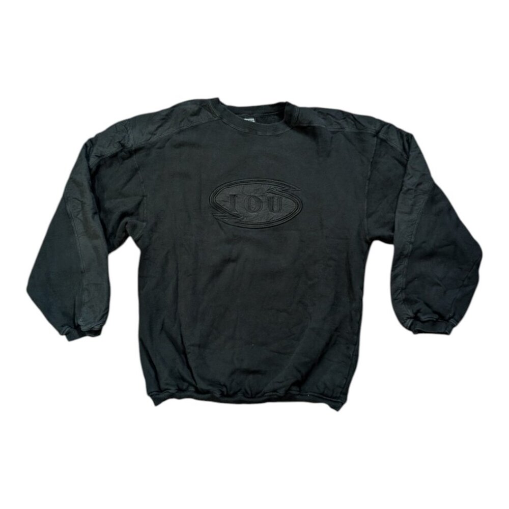 Vintage IOU Crewneck Black Embossed Logo Graphic Sweatshirt 80s 90s USA Sz XL